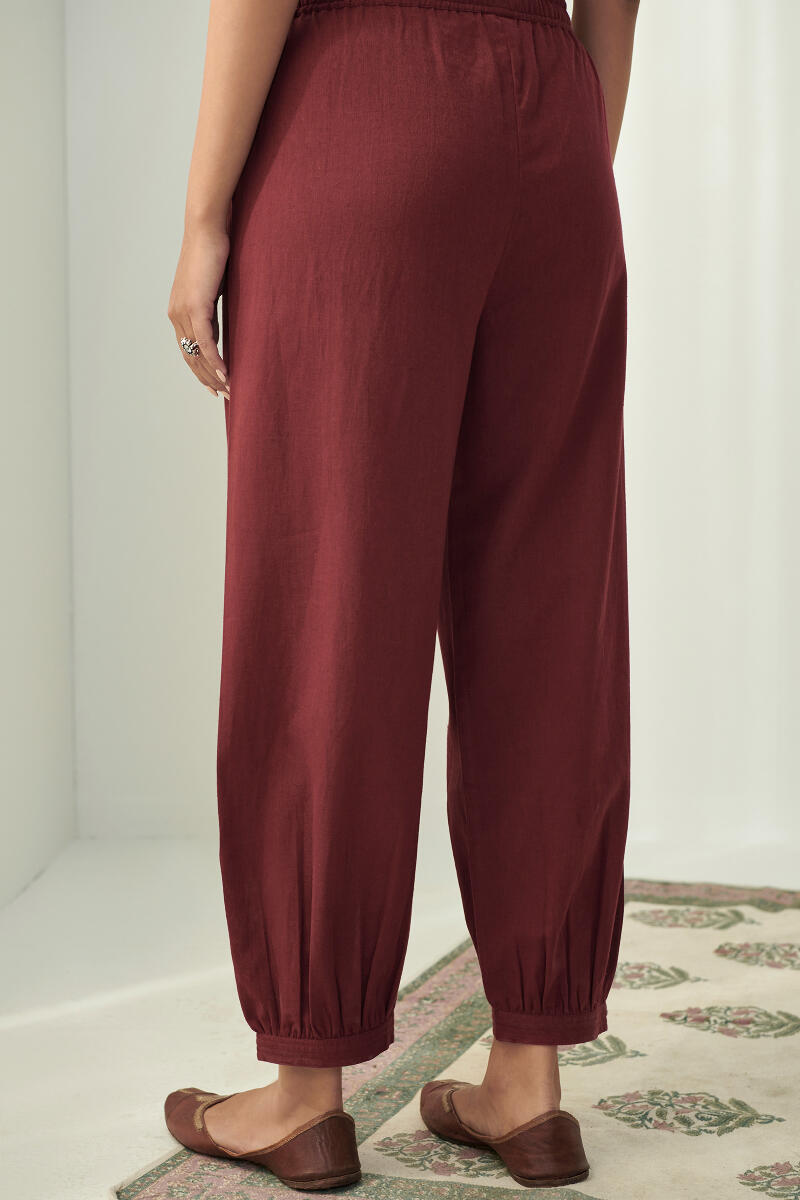 Roza Maroon Flax Cotton Izhaar Pants