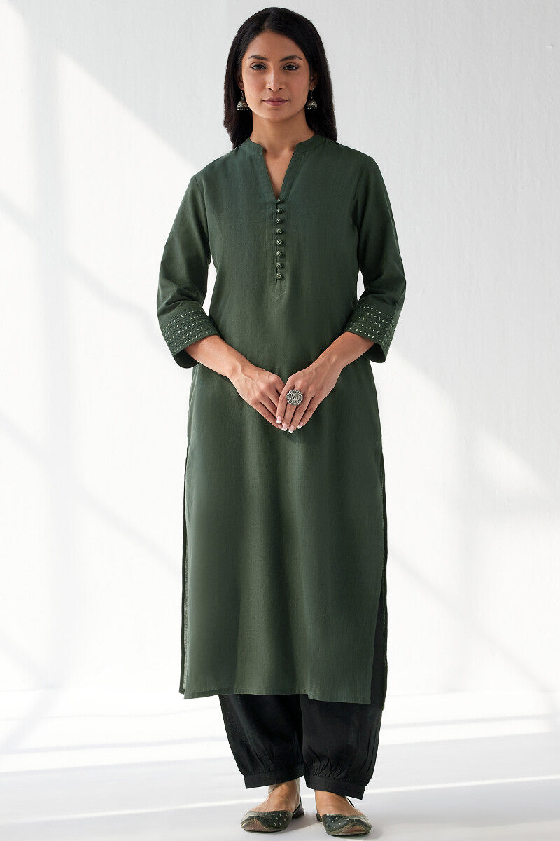 Nasrine Rehmat Forest Green Handloom Kurta