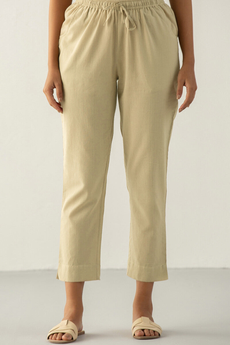 Kashida Maya Beige Handloom Narrow Pants