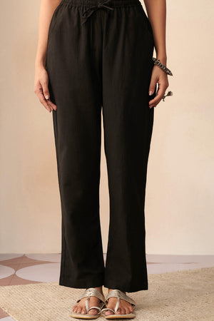 Roza Maya Black Cotton Flax Pants