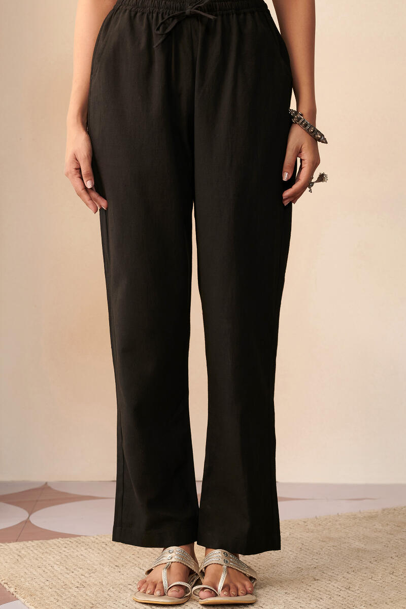 Roza Maya Black Cotton Flax Pants