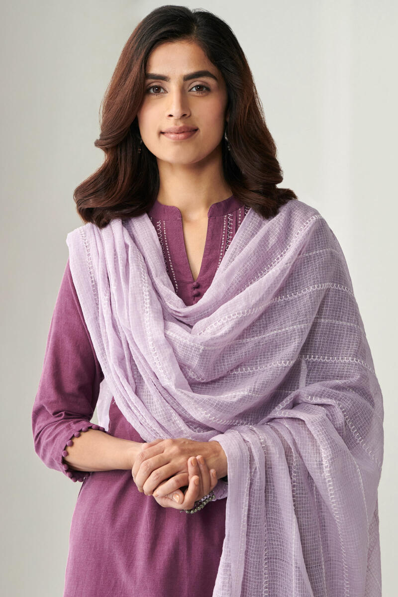 Kashida Purple Kota Dupatta