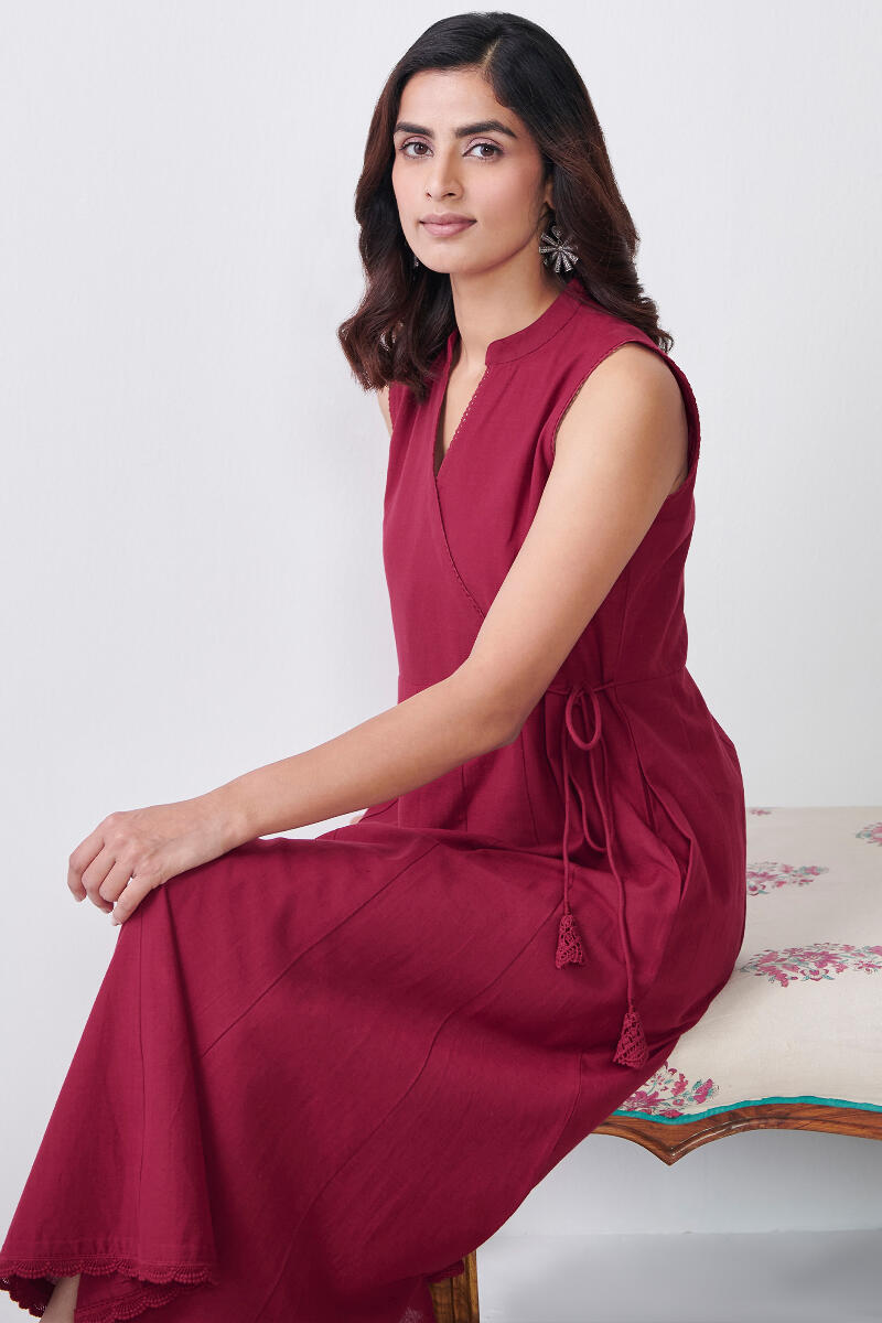 Roza Sabia Maroon Handloom Dress