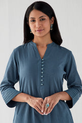 Nasrine Rehmat Denim Blue Handloom Kurta