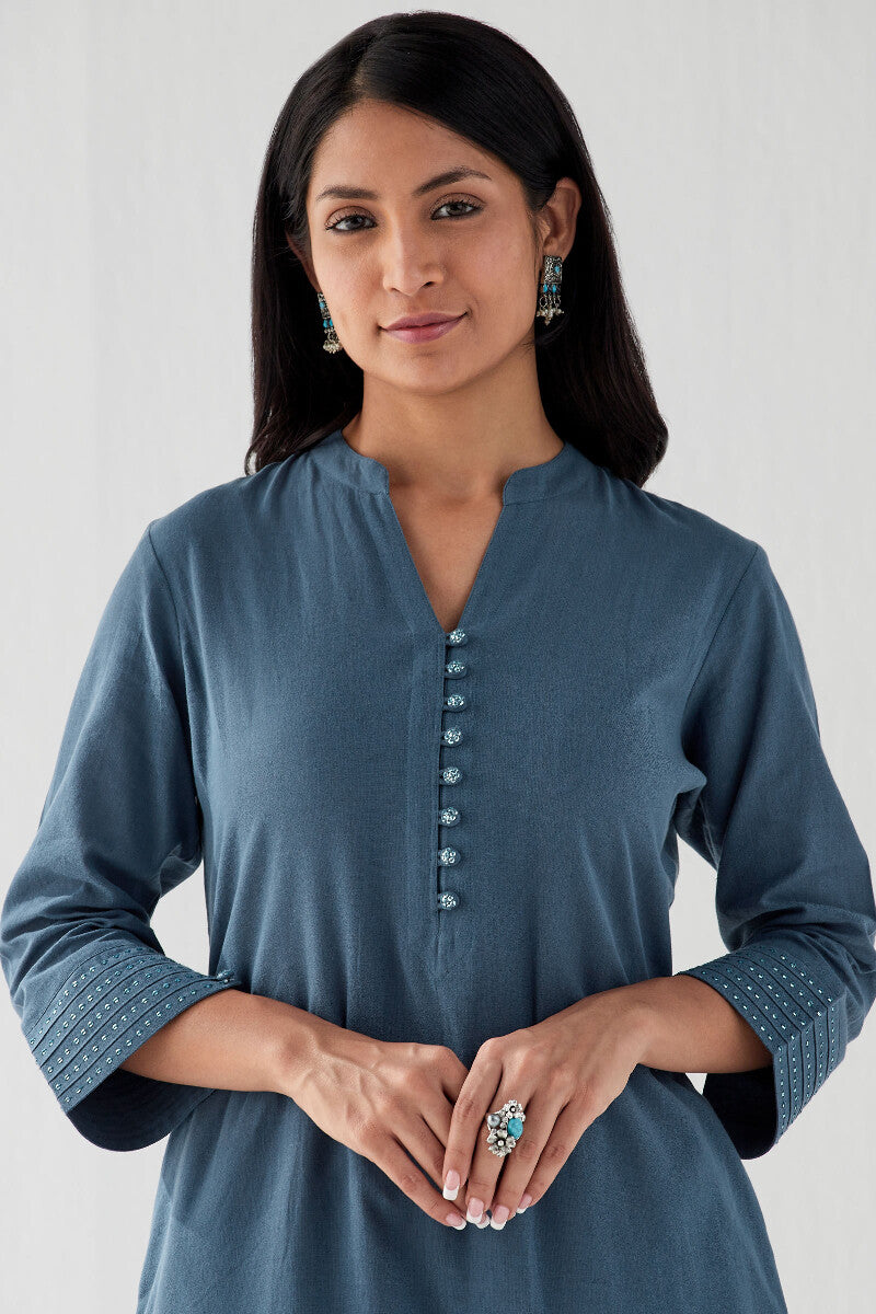 Nasrine Rehmat Denim Blue Handloom Kurta
