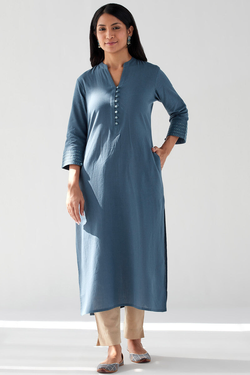 Nasrine Rehmat Denim Blue Handloom Kurta
