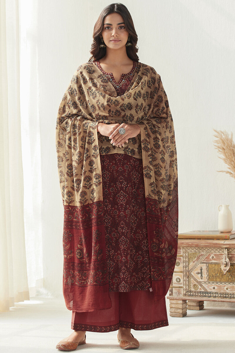 Sehra Aisha Red Cotton Dobby Farsi
