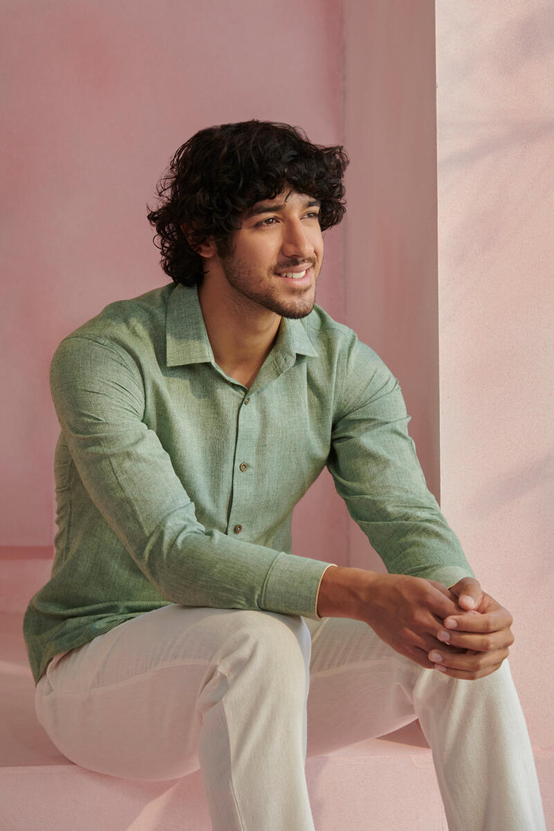Zaid Sage Green Handloom Shirt