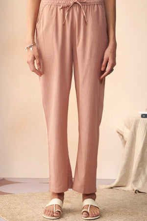 Roza Maya Pink Cotton Flax Pants