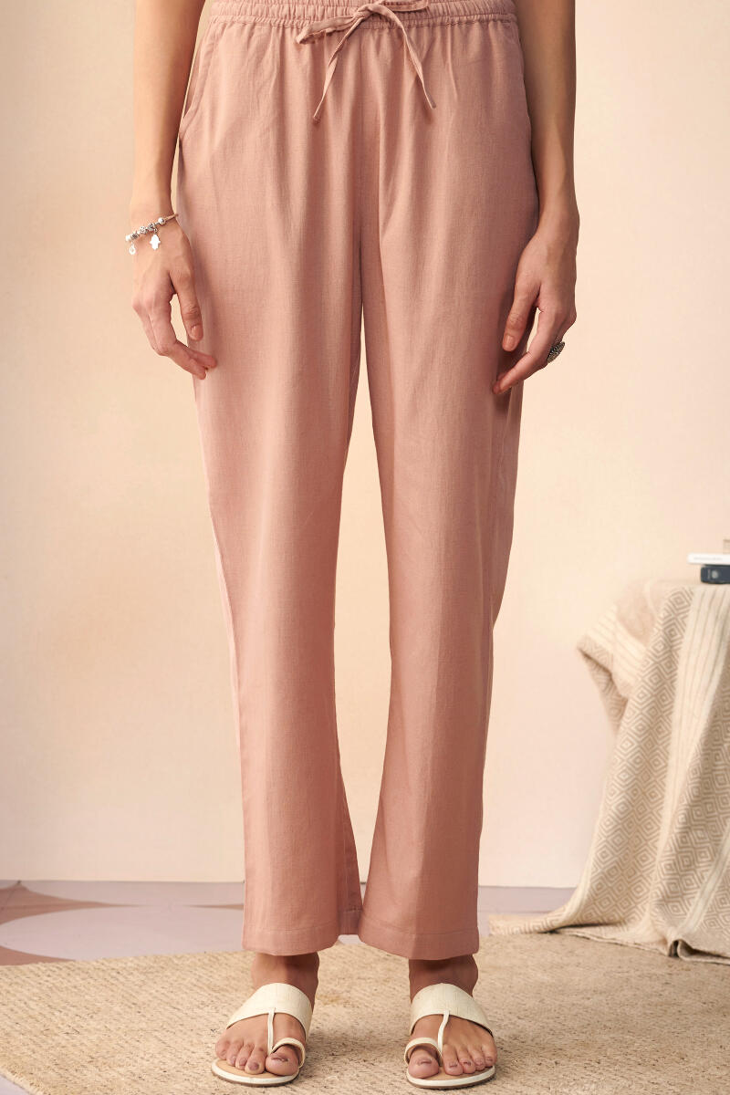 Roza Maya Pink Cotton Flax Pants