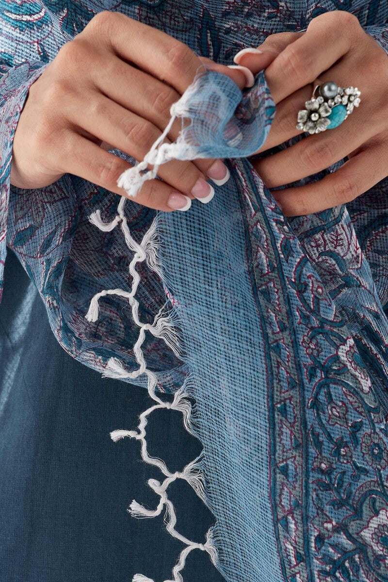 Nasrine Rehmat Denim Blue Sanganeri Dupatta