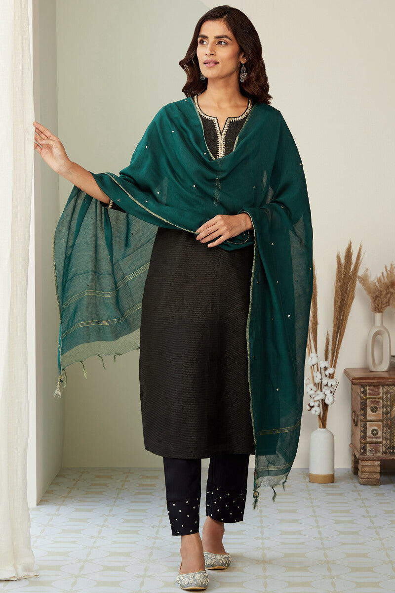 Mehrunissa Zeinab Green Chanderi Dupatta