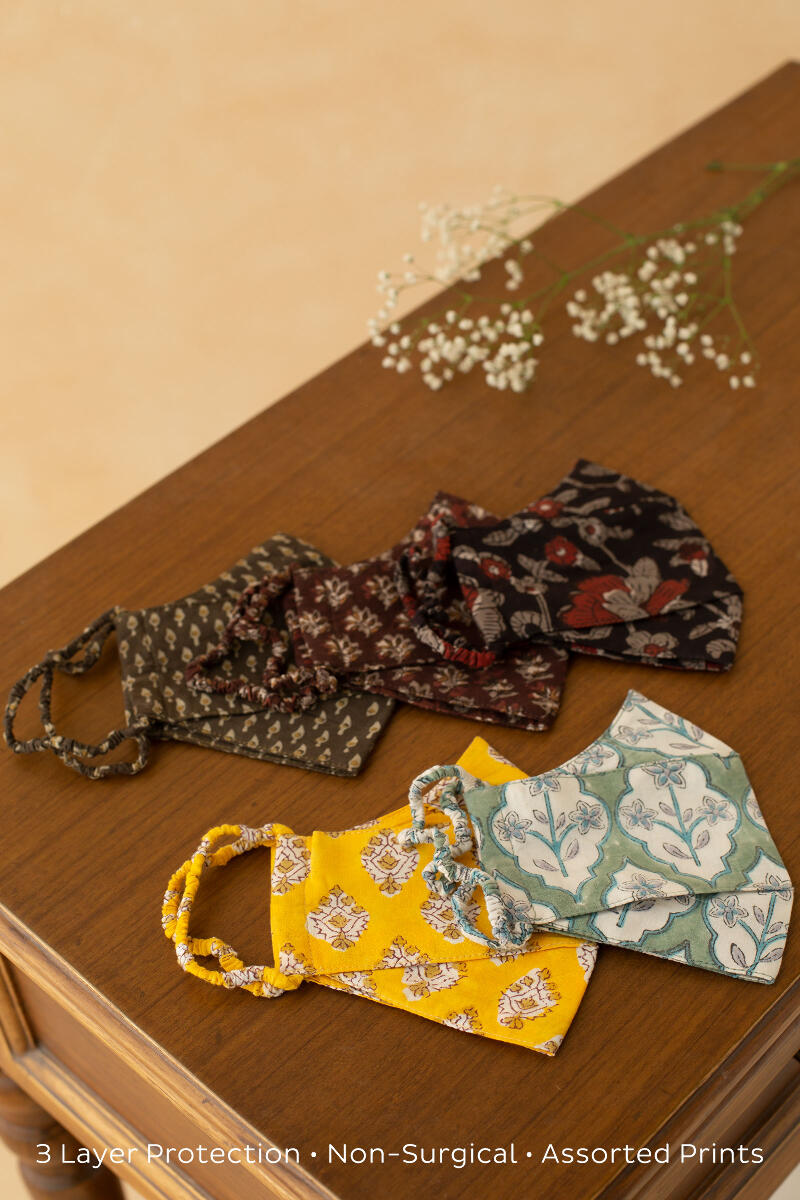 Pack of 5: Block-Printed Face Maskshello123