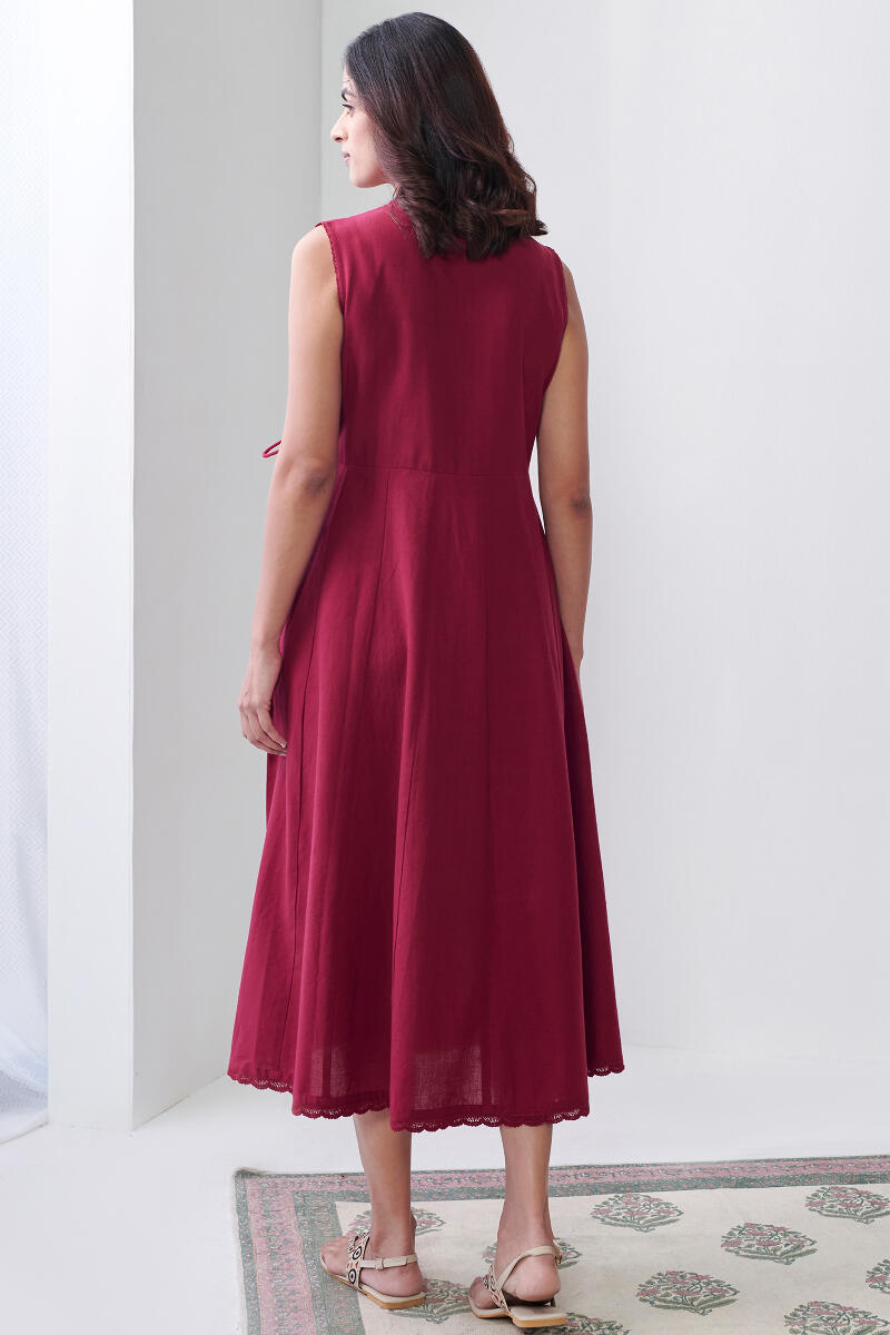 Roza Sabia Maroon Handloom Dress