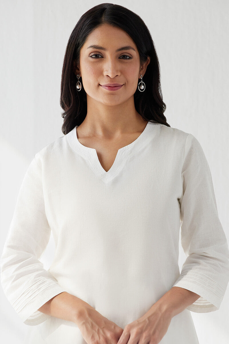 Naadirah Zoya White Cotton Linen Kurta
