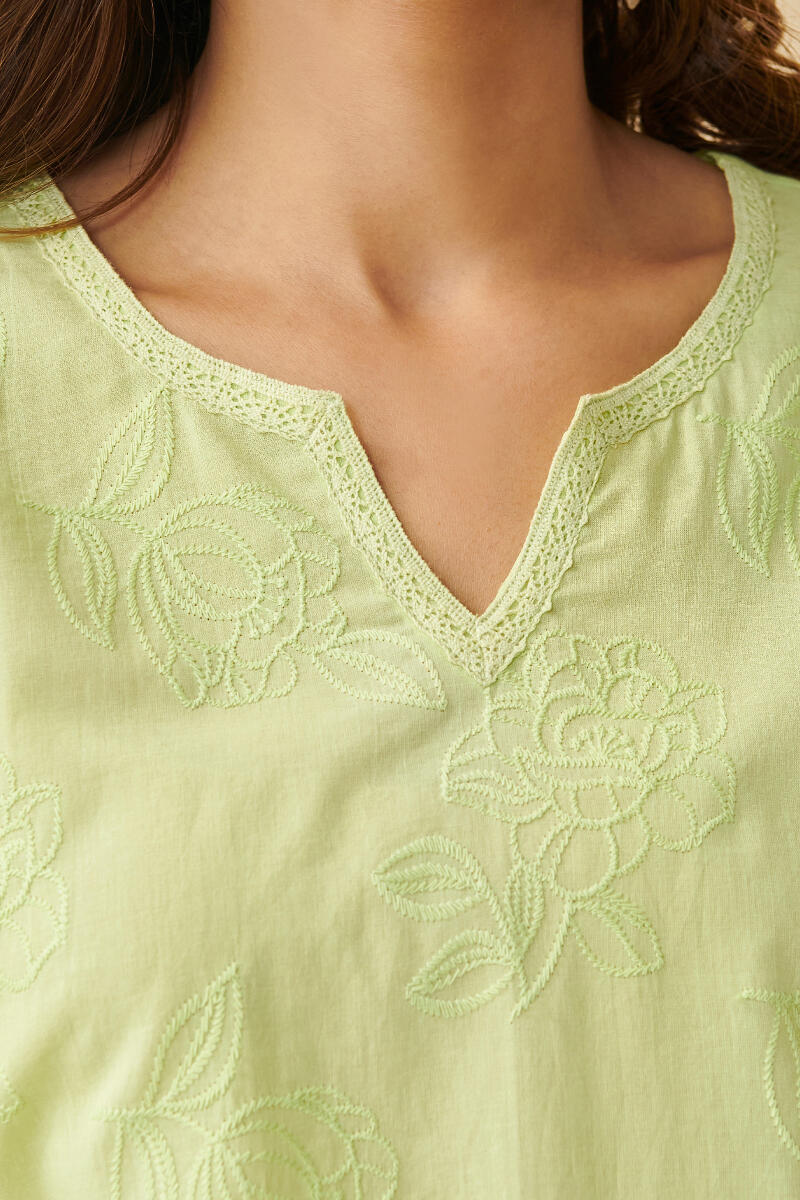 Falak Suhana Lime Green Schiffli Kurta