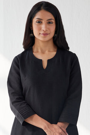 Sehra Zoya Black Cotton Linen Kurta