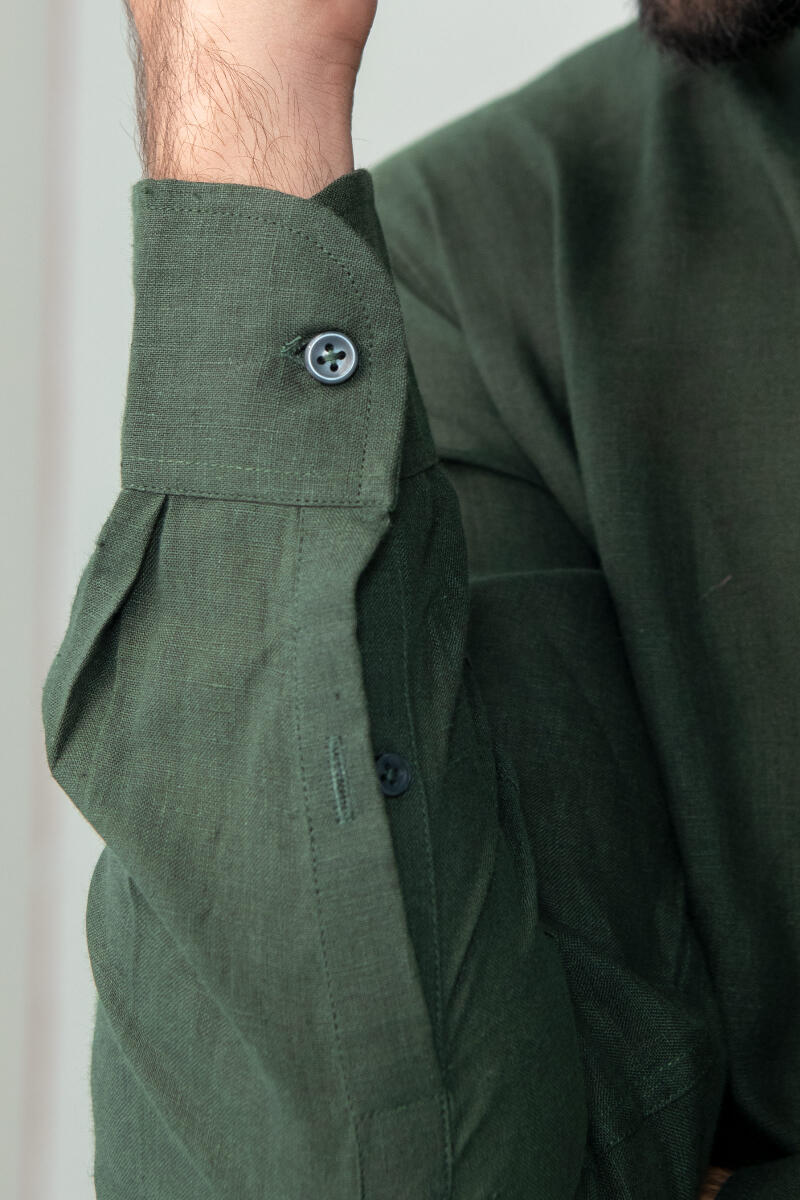 Zaid Dark Green Linen Shirt