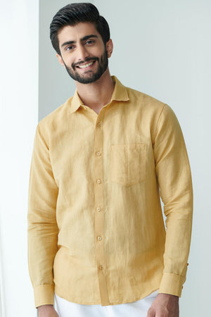 Zaid Yellow Cotton Linen Shirt