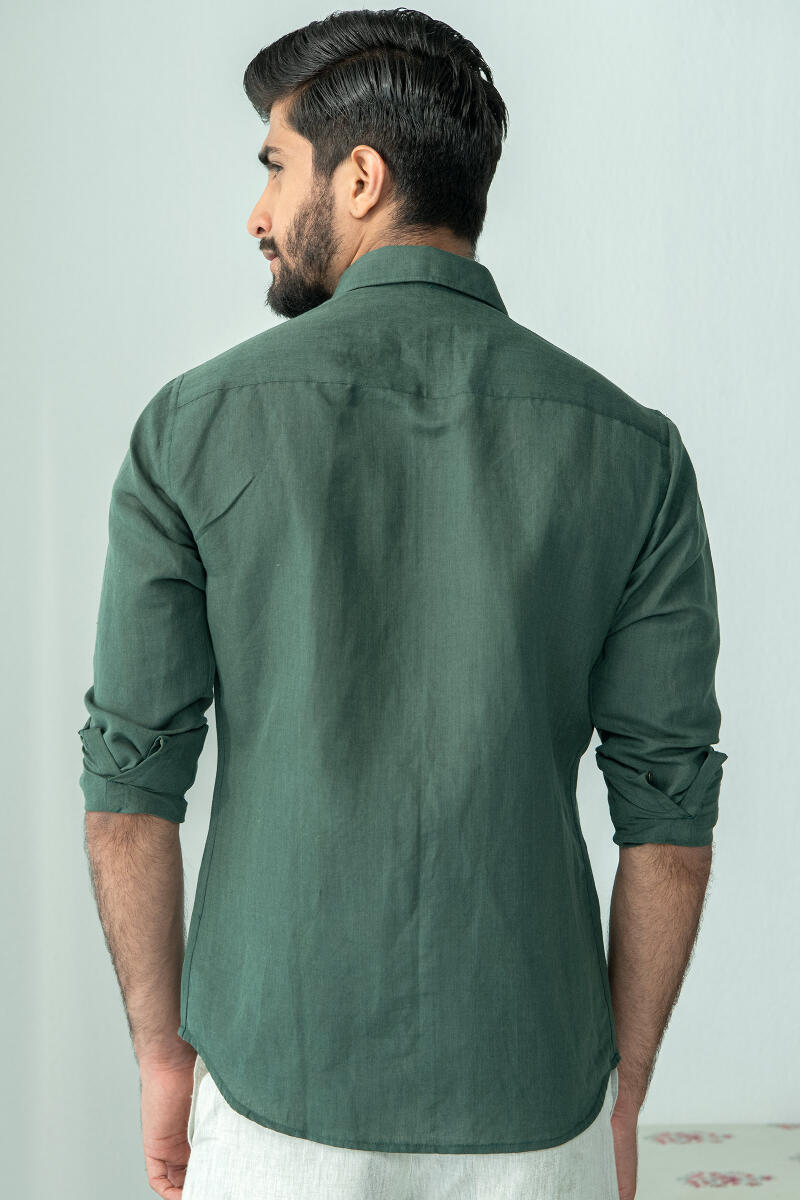 Zaid Green Cotton Linen Shirt