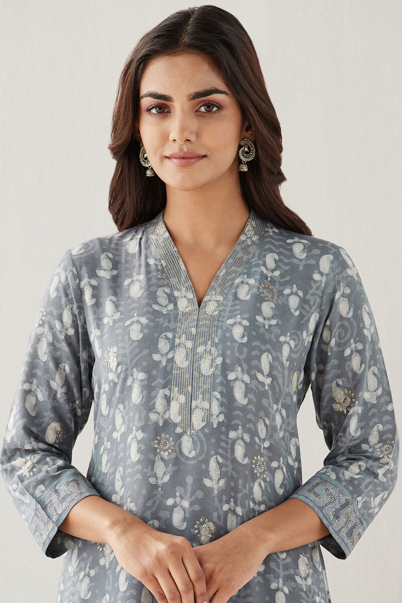 Sehra Zarah Grey Dabu Kurta