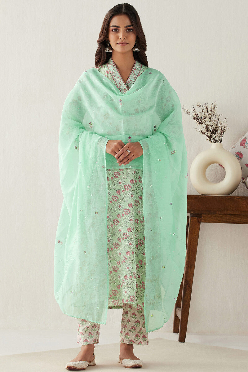 Gauhar Farhat Green Cotton Silk Dupatta