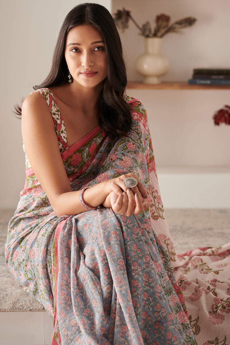 Nasrine Farah Sanganeri Cotton Silk Saree
