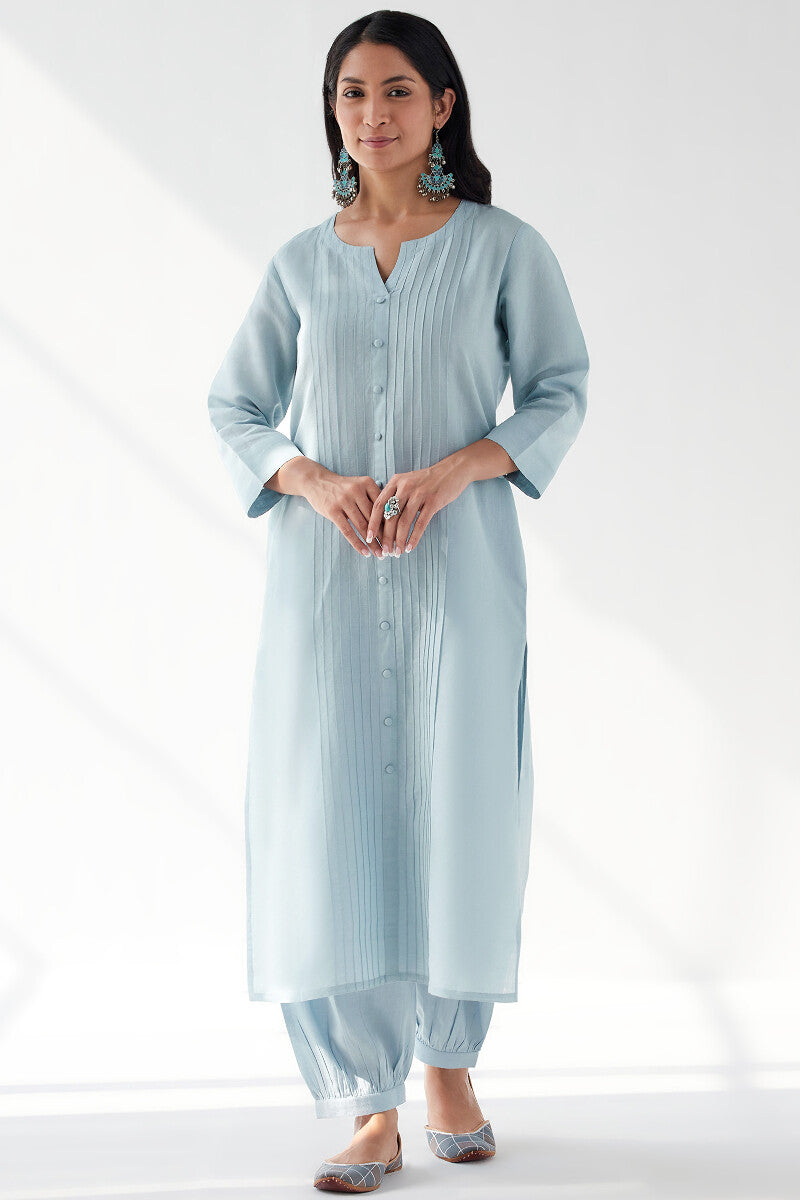 Naadirah Zoya Sky Blue Cotton Linen Kurta