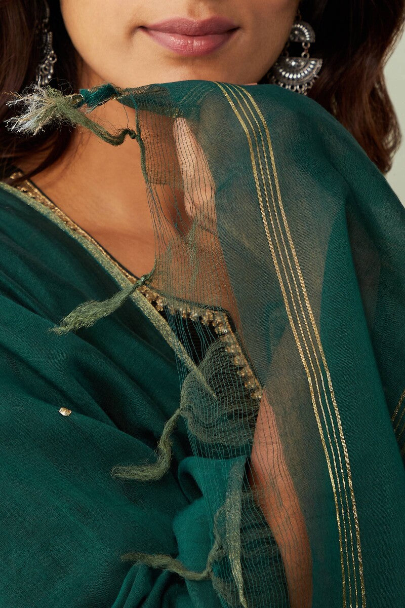 Mehrunissa Zeinab Green Chanderi Dupatta