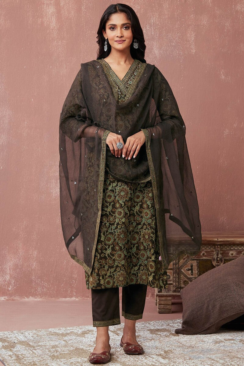 Sehra Samina Brown Kota Dupatta