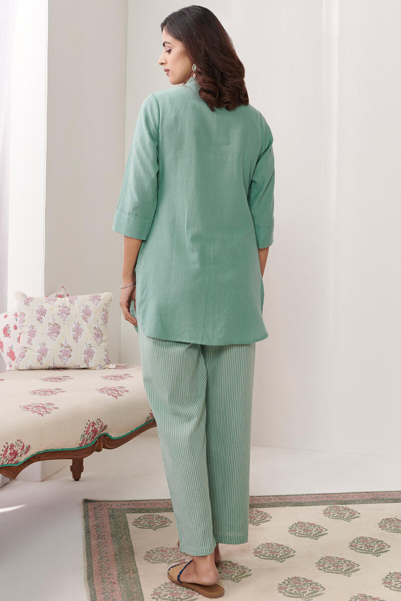 Roza Jannat Green Handloom Loungewear Set