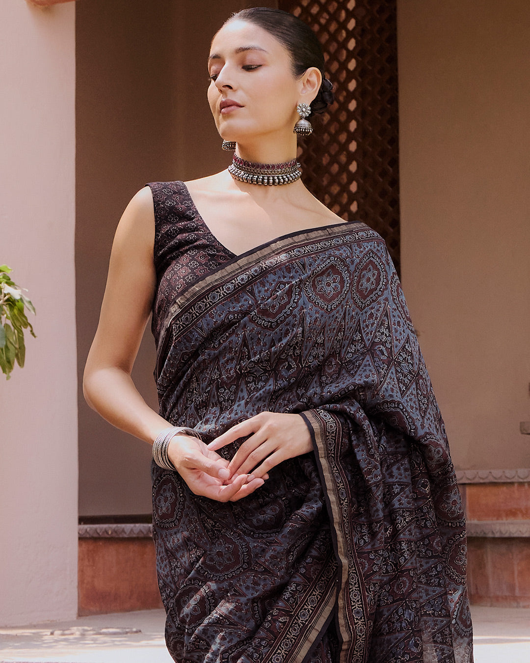 Sehra Mahzarin Ajrakh Chanderi Saree