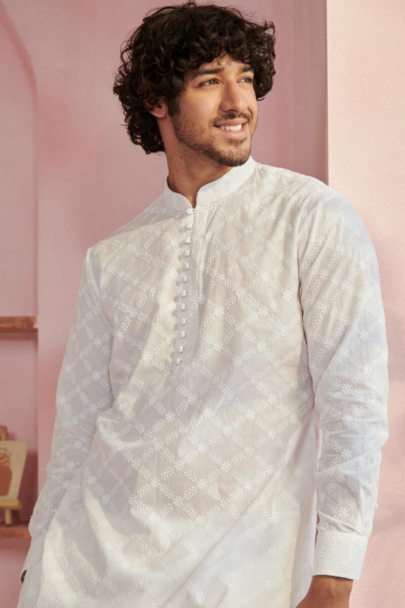 Raahat White Schiffli Kurta