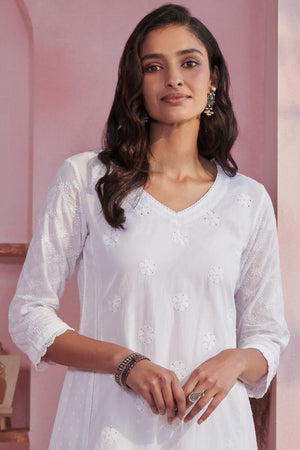 Raahat Sameera White Schiffli Kurta