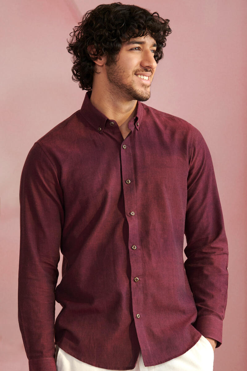Zaid Wine Handloom Shirt