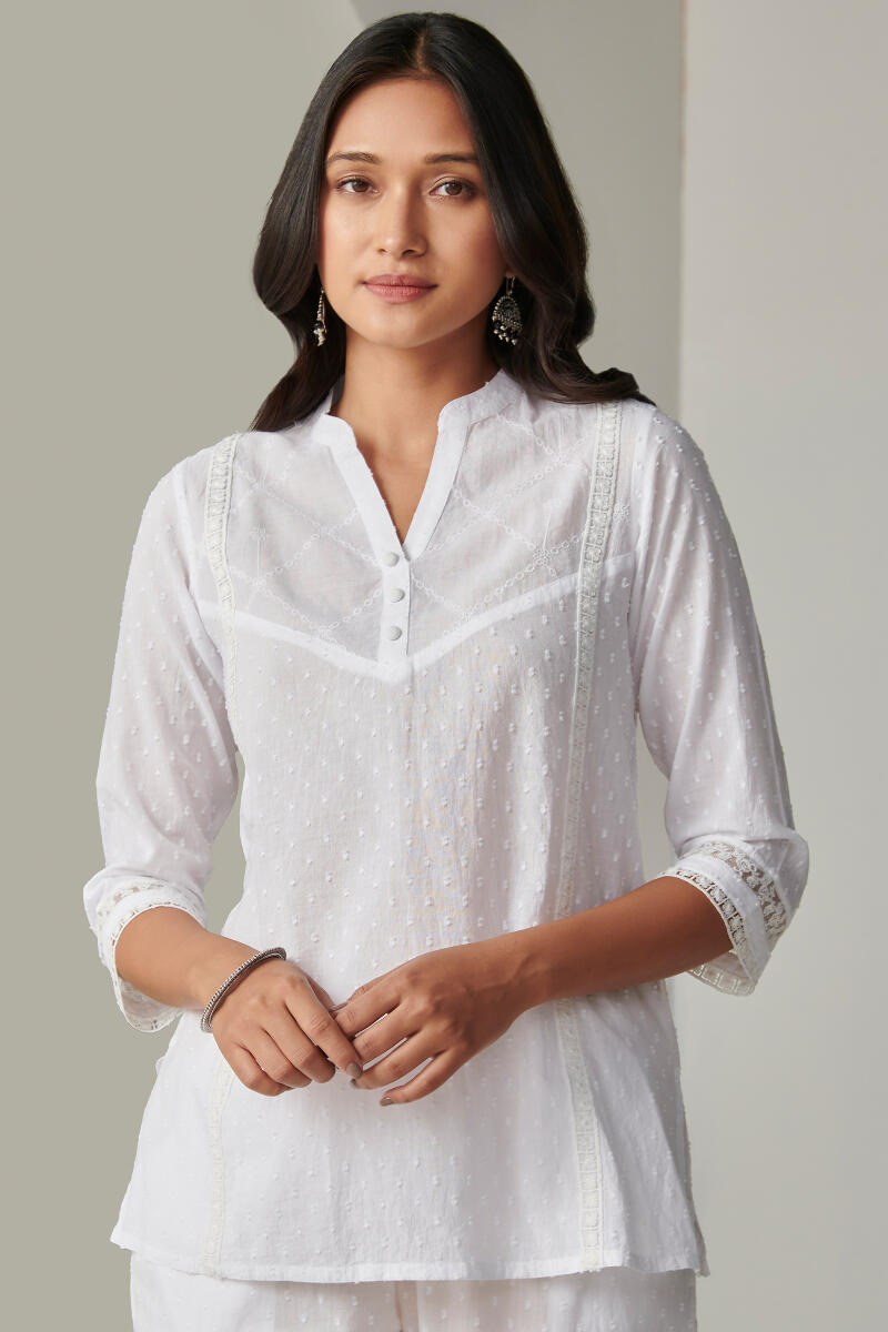 Raahat Raiza White Schiffli Top