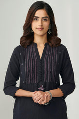 Kashida Black Handloom Kurta