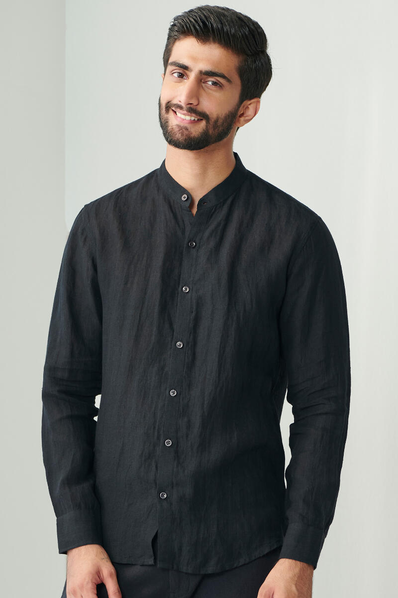 Zaid Black Linen Shirt