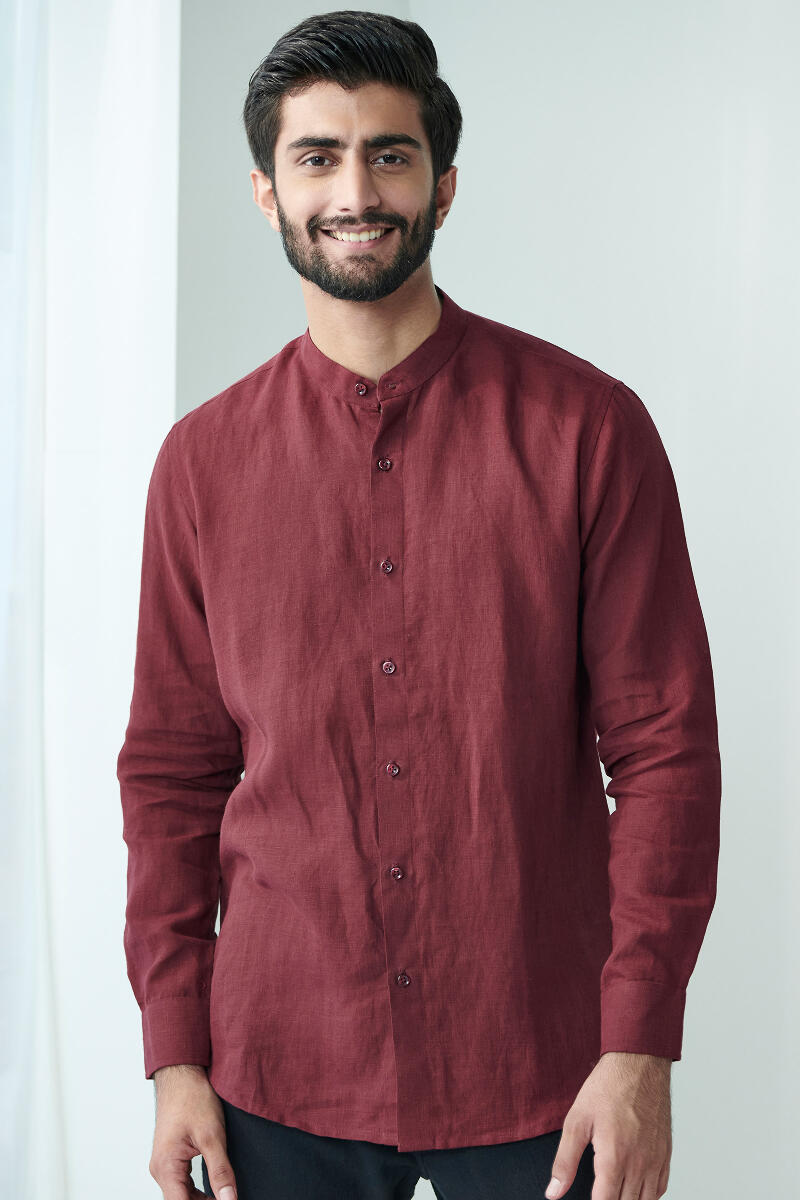 Zaid Maroon Linen Shirt