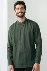 Zaid Dark Green Linen Shirt