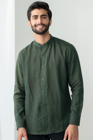 Zaid Dark Green Linen Shirt