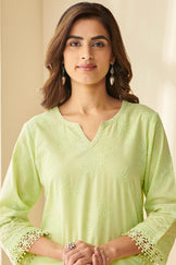 Falak Suhana Lime Green Schiffli Kurta
