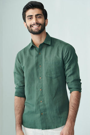 Zaid Green Cotton Linen Shirt