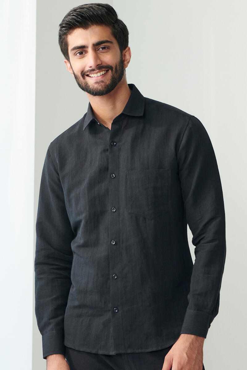 Zaid Black Cotton Linen Shirt