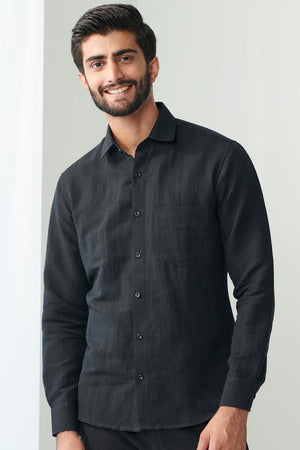 Zaid Black Cotton Linen Shirt