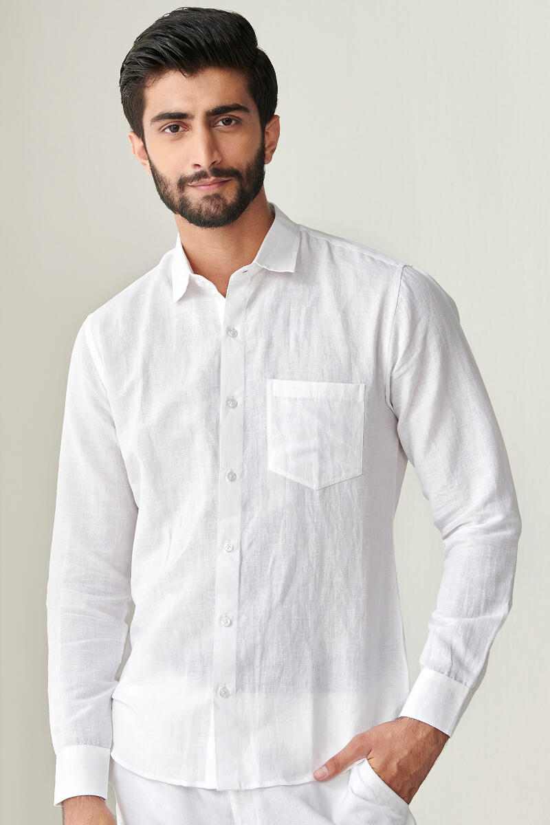 Zaid White Cotton Linen Shirt