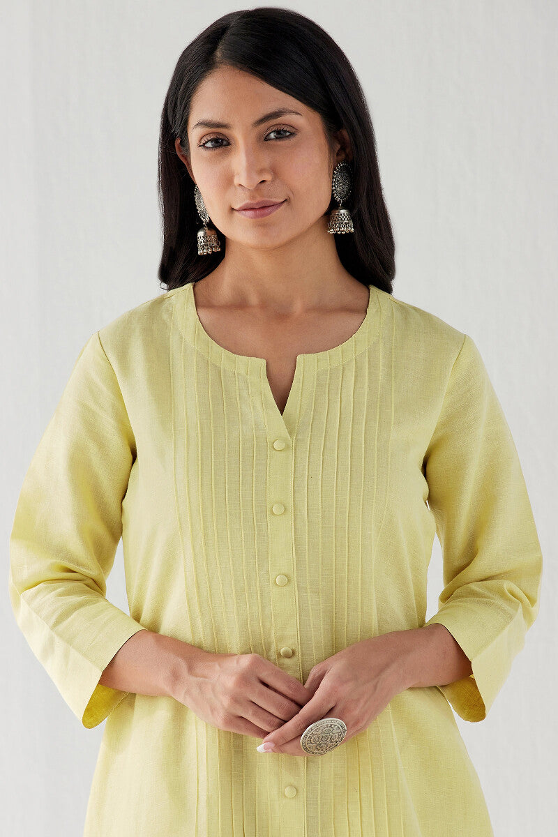 Naadirah Zoya Yellow Cotton Linen Kurta