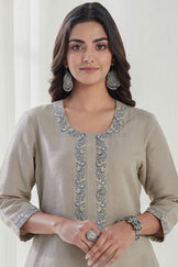 Roza Saira Beige Cotton Linen Kurta