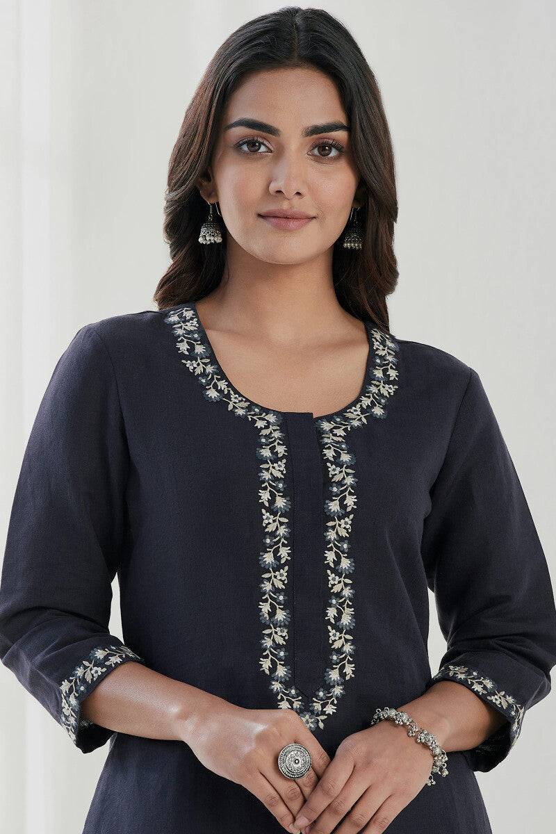 Roza Saira Blue Cotton Linen Kurta