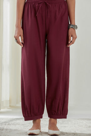 Roza Nysa Maroon Handloom Izhaar Pants